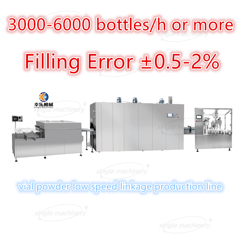 Produktionslinie zum Befüllen von Fläschchen mit 2-100-ml-Pulver bei niedriger Geschwindigkeit