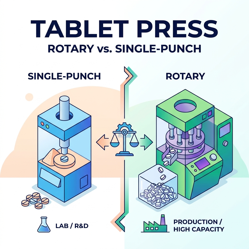 Rotations- vs. Single-Punch-Tablettenpresse: Kapazität, Werkzeuge und Anwendungen